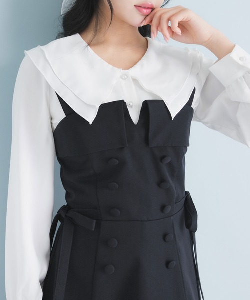 DearMyLoveRose（ディアマイラブローズ）の「トレンチ風ジャンスカワンピース【大きいサイズ有り】（ジャンパースカート・レディース・ベージュ/ネイビー/ブルー/ベビーピンク・SMALL/MEDIUM/LARGE/LL/3L）」の15枚目の写真