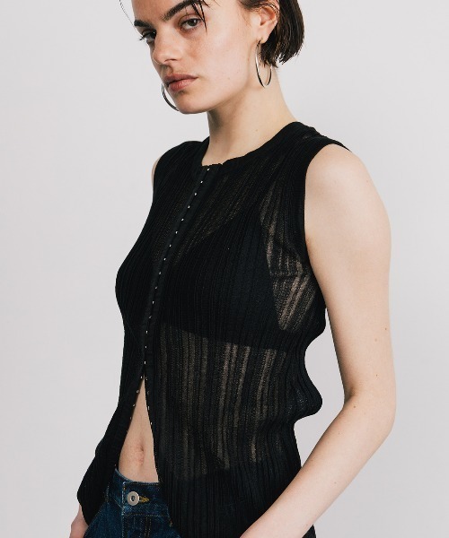 EURO HOOK SHEER RIB TOP/ユーロホックシアーリブトップ（T
