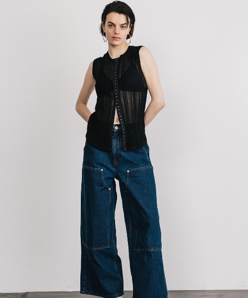 CREDONA(クレドナ)の「EURO HOOK SHEER RIB TOP/ユーロホックシアーリブトップ(Tシャツ/カットソー・レディース・ブラック/アイボリー・FREE)」の3枚目の写真