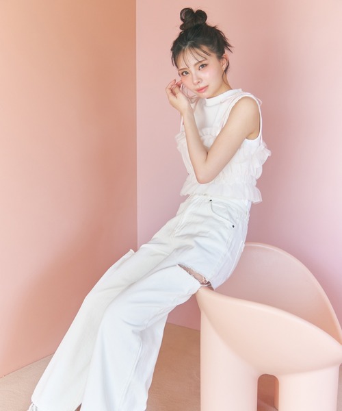 REDYAZEL（レディアゼル）の「チュールビスチェｘノースリカットソー（Tシャツ/カットソー・レディース・オフホワイト/ピンク/ネイビー/ブラック・FREE）」の10枚目の写真