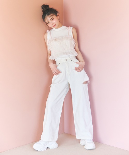 REDYAZEL（レディアゼル）の「チュールビスチェｘノースリカットソー（Tシャツ/カットソー・レディース・オフホワイト/ピンク/ネイビー/ブラック・FREE）」の7枚目の写真