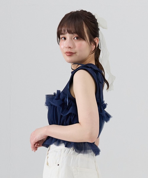 REDYAZEL（レディアゼル）の「チュールビスチェｘノースリカットソー（Tシャツ/カットソー・レディース・オフホワイト/ピンク/ネイビー/ブラック・FREE）」の16枚目の写真