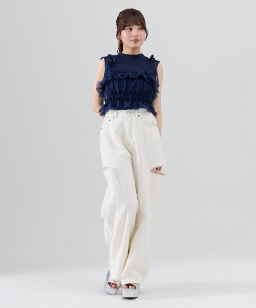 REDYAZEL（レディアゼル）の「チュールビスチェｘノースリカットソー（Tシャツ/カットソー・レディース・オフホワイト/ピンク/ネイビー/ブラック・FREE）」の14枚目の写真