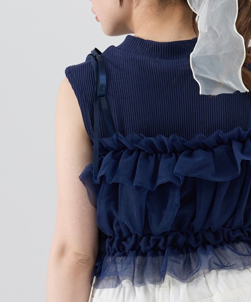 REDYAZEL（レディアゼル）の「チュールビスチェｘノースリカットソー（Tシャツ/カットソー・レディース・オフホワイト/ピンク/ネイビー/ブラック・FREE）」の12枚目の写真