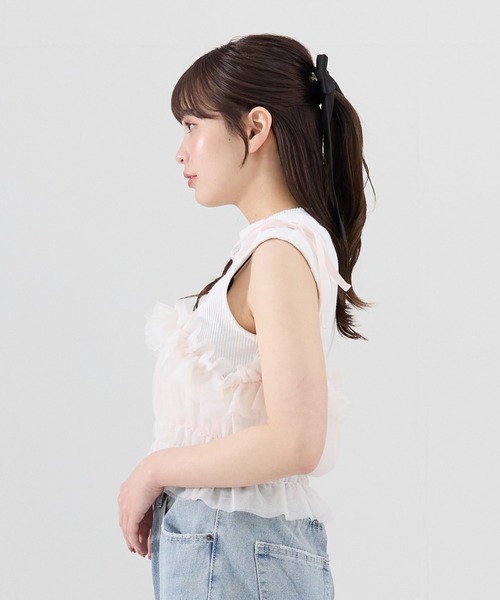 REDYAZEL（レディアゼル）の「チュールビスチェｘノースリカットソー（Tシャツ/カットソー・レディース・オフホワイト/ピンク/ネイビー/ブラック・FREE）」の5枚目の写真