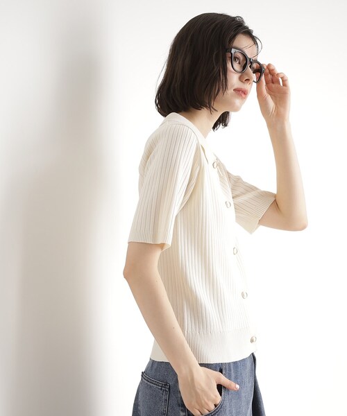 THE SHOP TK (ザ ショップ ティーケー )の「リブニットポロシャツ【洗濯機OK】(ニット/セーター・レディース・ブラック/グリーン系/アイボリー・12/13)」の7枚目の写真