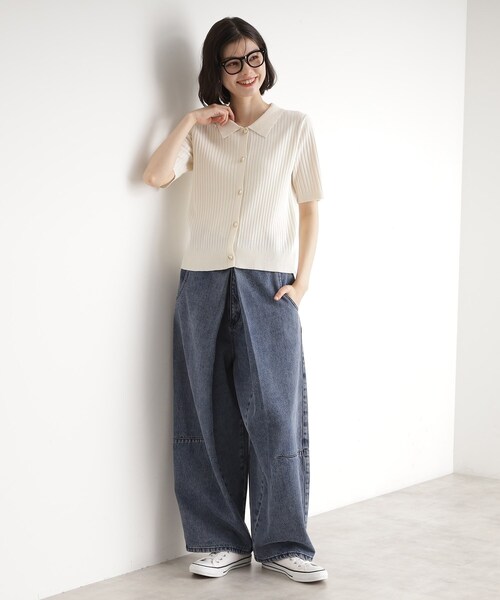 THE SHOP TK (ザ ショップ ティーケー )の「リブニットポロシャツ【洗濯機OK】(ニット/セーター・レディース・ブラック/グリーン系/アイボリー・12/13)」の8枚目の写真