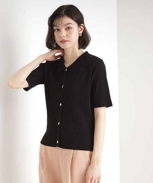 THE SHOP TK (ザ ショップ ティーケー )の「リブニットポロシャツ【洗濯機OK】(ニット/セーター・レディース・ブラック/グリーン系/アイボリー・12/13)」の10枚目の写真