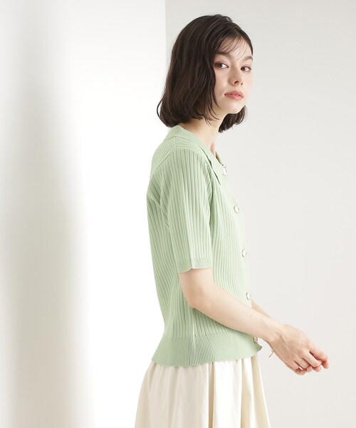 THE SHOP TK (ザ ショップ ティーケー )の「リブニットポロシャツ【洗濯機OK】(ニット/セーター・レディース・ブラック/グリーン系/アイボリー・12/13)」の14枚目の写真