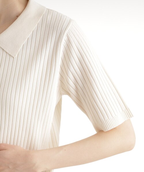 THE SHOP TK (ザ ショップ ティーケー )の「リブニットポロシャツ【洗濯機OK】(ニット/セーター・レディース・ブラック/グリーン系/アイボリー・12/13)」の4枚目の写真