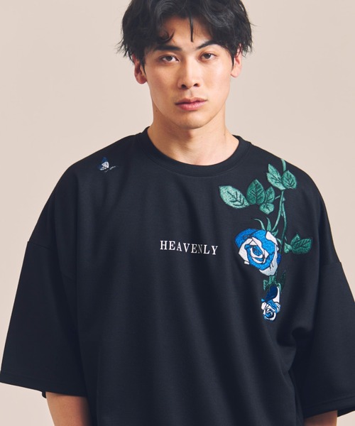 セール】JE-ローズ＆バタフライ刺繍-SSTEE（Tシャツ/カットソー  