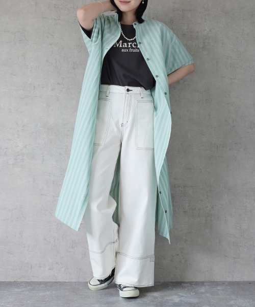 Emma（SELECT LEVERY）（エマ セレクトリベリー）の「マルチストライプシャツワンピース（シャツワンピース・レディース・ベージュ/イエロー・LARGE/MEDIUM）」の6枚目の写真