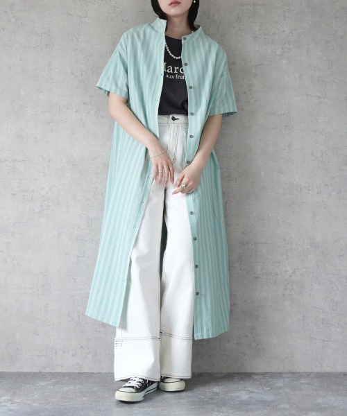 Emma（SELECT LEVERY）（エマ セレクトリベリー）の「マルチストライプシャツワンピース（シャツワンピース・レディース・ベージュ/イエロー・LARGE/MEDIUM）」の7枚目の写真