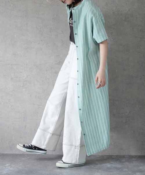 Emma（SELECT LEVERY）（エマ セレクトリベリー）の「マルチストライプシャツワンピース（シャツワンピース・レディース・ベージュ/イエロー・LARGE/MEDIUM）」の8枚目の写真