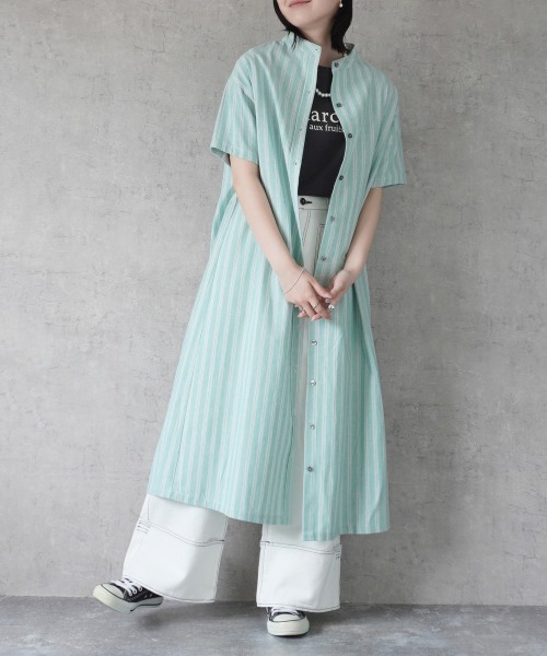 Emma（SELECT LEVERY）（エマ セレクトリベリー）の「マルチストライプシャツワンピース（シャツワンピース・レディース・ベージュ/イエロー・LARGE/MEDIUM）」の9枚目の写真