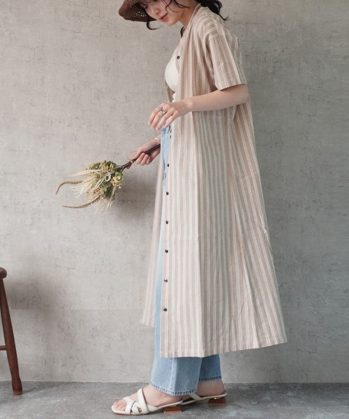 Emma（SELECT LEVERY）（エマ セレクトリベリー）の「マルチストライプシャツワンピース（シャツワンピース・レディース・ベージュ/イエロー・LARGE/MEDIUM）」の10枚目の写真