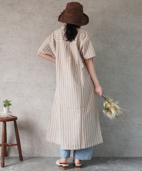Emma（SELECT LEVERY）（エマ セレクトリベリー）の「マルチストライプシャツワンピース（シャツワンピース・レディース・ベージュ/イエロー・LARGE/MEDIUM）」の11枚目の写真