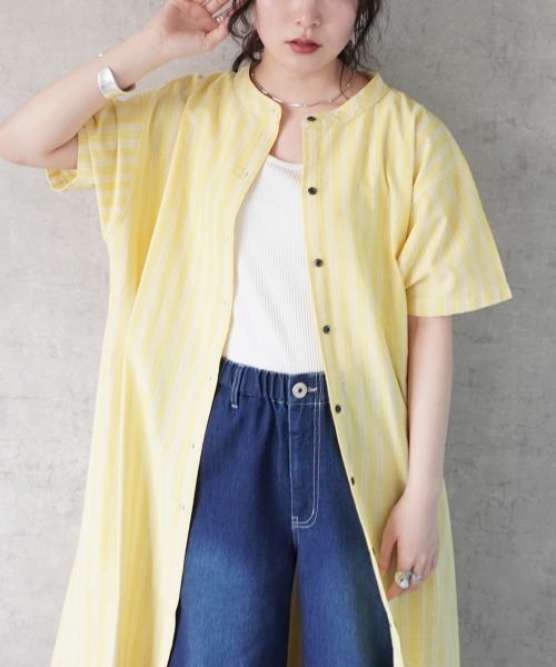 Emma（SELECT LEVERY）（エマ セレクトリベリー）の「マルチストライプシャツワンピース（シャツワンピース・レディース・ベージュ/イエロー・LARGE/MEDIUM）」の12枚目の写真