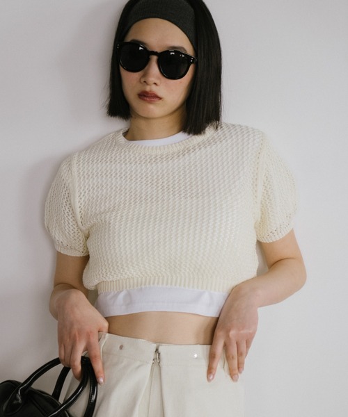 ★関税込★LAFUDGE STORE★Tweed Club Half Knit サマーニット★ トップス 『2WAY サマーニット ブラック SP00382-30-BK』 GUNNII