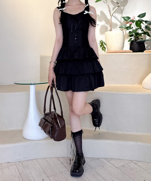 Mejoul（メジュール）の「ティアードフリルミニキャミワンピース（ワンピース・レディース・ブラック・S/M）」の13枚目の写真