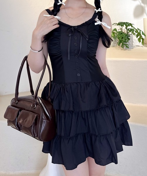 Mejoul（メジュール）の「ティアードフリルミニキャミワンピース（ワンピース・レディース・ブラック・S/M）」の14枚目の写真