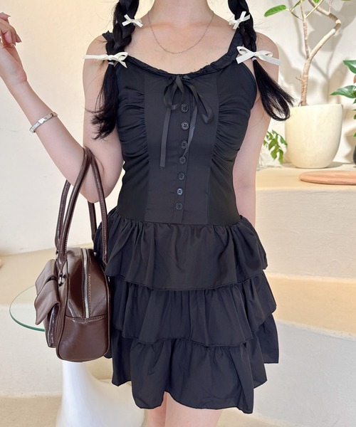 Mejoul（メジュール）の「ティアードフリルミニキャミワンピース（ワンピース・レディース・ブラック・S/M）」の15枚目の写真