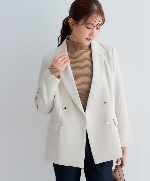 Petitjo（プッチージョ）の「小さいサイズ　ダブルテーラードジャケット　低身長さん・小柄女性（テーラードジャケット・レディース・ライトベージュ/ネイビー・PSS/PS/PM/PL）」の16枚目の写真