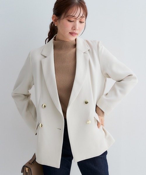 Petitjo（プッチージョ）の「小さいサイズ　ダブルテーラードジャケット　低身長さん・小柄女性（テーラードジャケット・レディース・ライトベージュ/ネイビー・PSS/PS/PM/PL）」の17枚目の写真