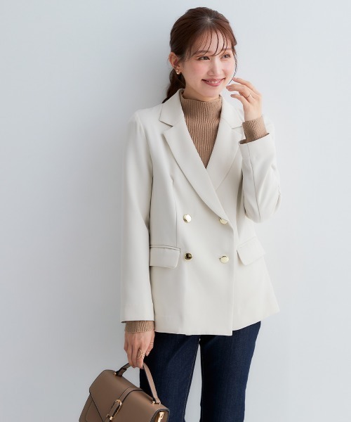 Petitjo（プッチージョ）の「小さいサイズ　ダブルテーラードジャケット　低身長さん・小柄女性（テーラードジャケット・レディース・ライトベージュ/ネイビー・PSS/PS/PM/PL）」の18枚目の写真