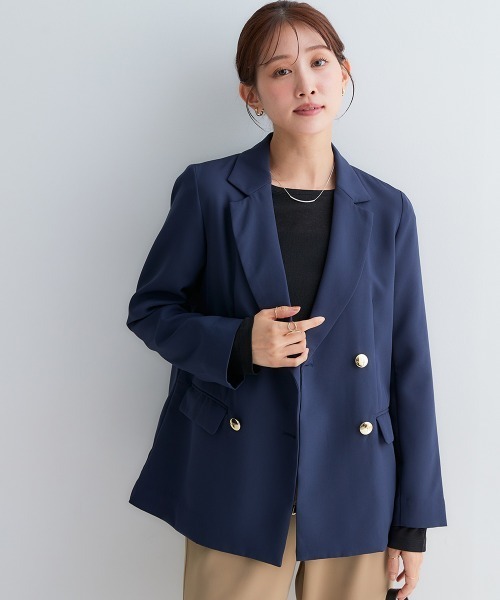 Petitjo（プッチージョ）の「小さいサイズ　ダブルテーラードジャケット　低身長さん・小柄女性（テーラードジャケット・レディース・ライトベージュ/ネイビー・PSS/PS/PM/PL）」の22枚目の写真