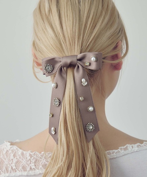 Lele Sadoughi ヘアーアクセサリー バレッタ リボン クリップ CEMO NEMO ヘアクリップ サテン ロングリボン バレッタ