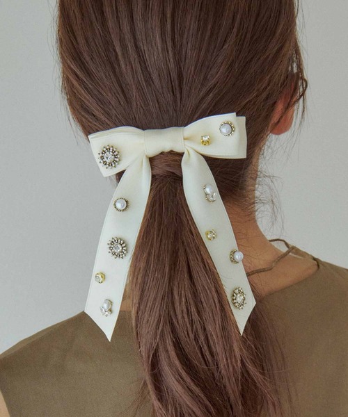 Lele Sadoughi ヘアーアクセサリー バレッタ リボン クリップ ハンドメイド インド刺繍リボン バレッタ ヘアクリップ ヘア