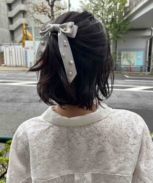Lele Sadoughi ヘアーアクセサリー バレッタ リボン クリップ CEMO NEMO ヘアクリップ サテン ロングリボン バレッタ