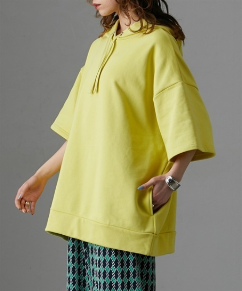 Soiunique（スワユニーク）の「綿１００％厚手素材ゆったりサイズフード付き半袖パーカー　［Soiunique］（パーカー・レディース・イエロー系/杢グレー/ブラック・S～Ｍ/L～LL）」の19枚目の写真