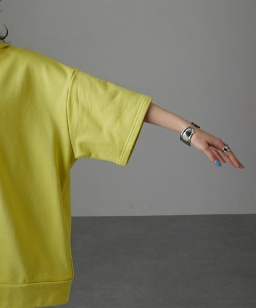 Soiunique（スワユニーク）の「綿１００％厚手素材ゆったりサイズフード付き半袖パーカー　［Soiunique］（パーカー・レディース・イエロー系/杢グレー/ブラック・S～Ｍ/L～LL）」の22枚目の写真