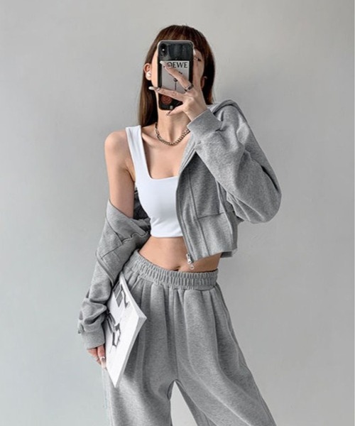 CANVAS+(キャンバスプラス)の「【CANVAS+】クロップド丈ダブルジップパーカー(パーカー・レディース・ホワイト/ブラック/ピンク/グレー・M)」の7枚目の写真