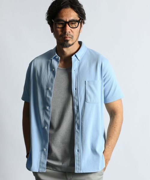 The DUFFER of ST.GEORGE（ザダファーオブセントジョージ）の「COOLFIBER PLATING SHIRT TYPE POLO：速乾・防シワ COOLFIBER 台衿付 ビジカジ 綺麗目 シャツタイプ ポロシャツ（ポロシャツ・メンズ・ホワイト/ブラック/ネイビー/ブルー・SMALL/LARGE/X-LARGE/MEDIUM）」の4枚目の写真