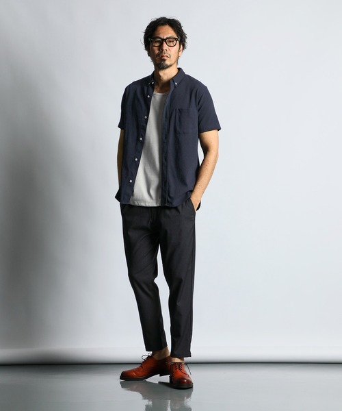 The DUFFER of ST.GEORGE（ザダファーオブセントジョージ）の「COOLFIBER PLATING SHIRT TYPE POLO：速乾・防シワ COOLFIBER 台衿付 ビジカジ 綺麗目 シャツタイプ ポロシャツ（ポロシャツ・メンズ・ホワイト/ブラック/ネイビー/ブルー・SMALL/LARGE/X-LARGE/MEDIUM）」の22枚目の写真