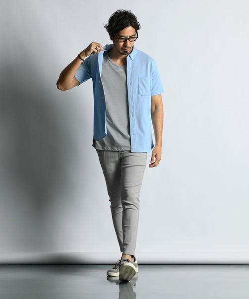 The DUFFER of ST.GEORGE（ザダファーオブセントジョージ）の「COOLFIBER PLATING SHIRT TYPE POLO：速乾・防シワ COOLFIBER 台衿付 ビジカジ 綺麗目 シャツタイプ ポロシャツ（ポロシャツ・メンズ・ホワイト/ブラック/ネイビー/ブルー・SMALL/LARGE/X-LARGE/MEDIUM）」の20枚目の写真