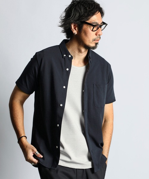The DUFFER of ST.GEORGE（ザダファーオブセントジョージ）の「COOLFIBER PLATING SHIRT TYPE POLO：速乾・防シワ COOLFIBER 台衿付 ビジカジ 綺麗目 シャツタイプ ポロシャツ（ポロシャツ・メンズ・ホワイト/ブラック/ネイビー/ブルー・SMALL/LARGE/X-LARGE/MEDIUM）」の6枚目の写真
