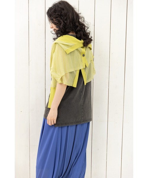 OSMOSIS（オズモーシス）の「シアーストライプニットカーディガン（カーディガン/ボレロ・レディース・ブラック/その他/ライトグリーン・ONE SIZE）」の21枚目の写真