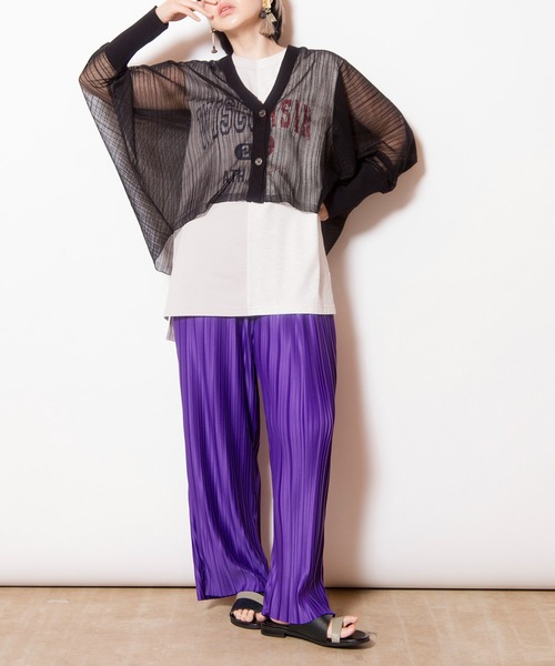 OSMOSIS（オズモーシス）の「シアーストライプニットカーディガン（カーディガン/ボレロ・レディース・ブラック/その他/ライトグリーン・ONE SIZE）」の20枚目の写真