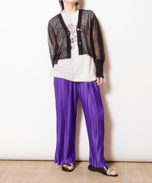 OSMOSIS（オズモーシス）の「シアーストライプニットカーディガン（カーディガン/ボレロ・レディース・ブラック/その他/ライトグリーン・ONE SIZE）」の16枚目の写真