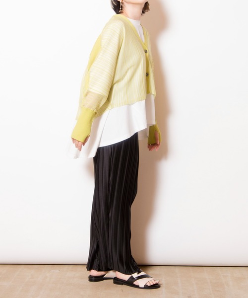 OSMOSIS（オズモーシス）の「シアーストライプニットカーディガン（カーディガン/ボレロ・レディース・ブラック/その他/ライトグリーン・ONE SIZE）」の12枚目の写真