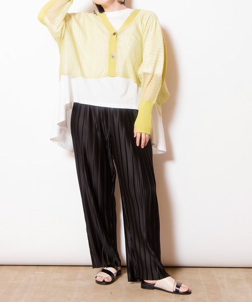 OSMOSIS（オズモーシス）の「シアーストライプニットカーディガン（カーディガン/ボレロ・レディース・ブラック/その他/ライトグリーン・ONE SIZE）」の11枚目の写真