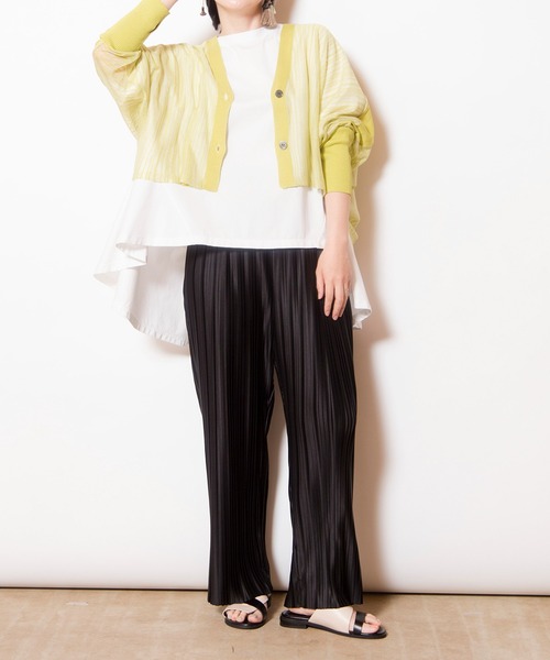 OSMOSIS（オズモーシス）の「シアーストライプニットカーディガン（カーディガン/ボレロ・レディース・ブラック/その他/ライトグリーン・ONE SIZE）」の10枚目の写真