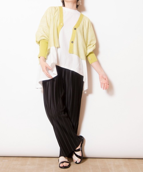 OSMOSIS（オズモーシス）の「シアーストライプニットカーディガン（カーディガン/ボレロ・レディース・ブラック/その他/ライトグリーン・ONE SIZE）」の9枚目の写真