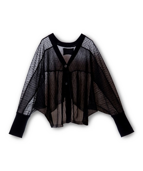 OSMOSIS（オズモーシス）の「シアーストライプニットカーディガン（カーディガン/ボレロ・レディース・ブラック/その他/ライトグリーン・ONE SIZE）」の5枚目の写真