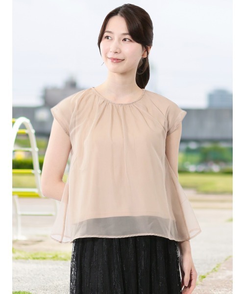 m.f.editorial（エムエフエディトリアル）の「【ウォッシャブル】m.f.エディトリアル レディース オーガンジー レイヤード プルオーバーＴシャツ（Tシャツ/カットソー・レディース・ホワイト/ブラック/ベージュ/ブルー・FREE）」の3枚目の写真