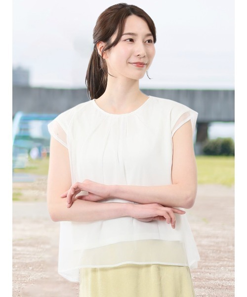 m.f.editorial（エムエフエディトリアル）の「【ウォッシャブル】m.f.エディトリアル レディース オーガンジー レイヤード プルオーバーＴシャツ（Tシャツ/カットソー・レディース・ホワイト/ブラック/ベージュ/ブルー・FREE）」の2枚目の写真